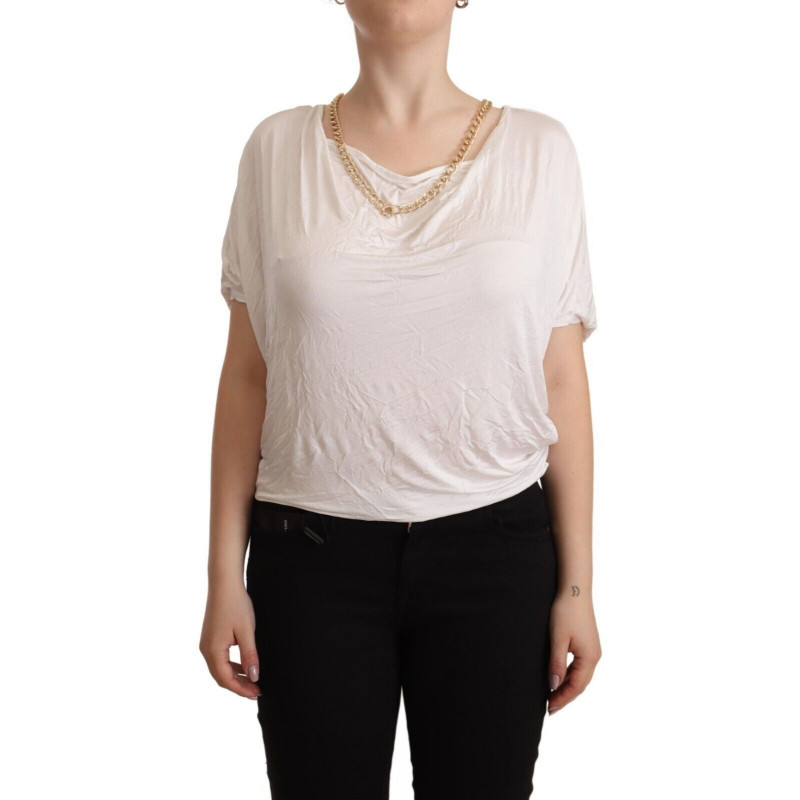 T-shirt bianca a maniche corte con catena dorata - IT42-M