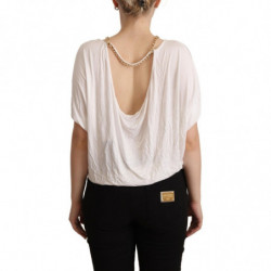 T-shirt bianca a maniche corte con catena dorata - IT42-M