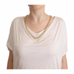 T-shirt bianca a maniche corte con catena dorata - IT42-M