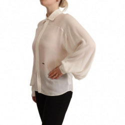 Top camicetta colletto maniche lunghe seta bianco sporco - IT42-M