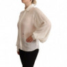 Top camicetta colletto maniche lunghe seta bianco sporco - IT42-M