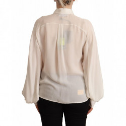 Top camicetta colletto maniche lunghe seta bianco sporco - IT42-M
