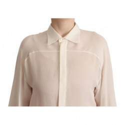 Top camicetta colletto maniche lunghe seta bianco sporco - IT42-M