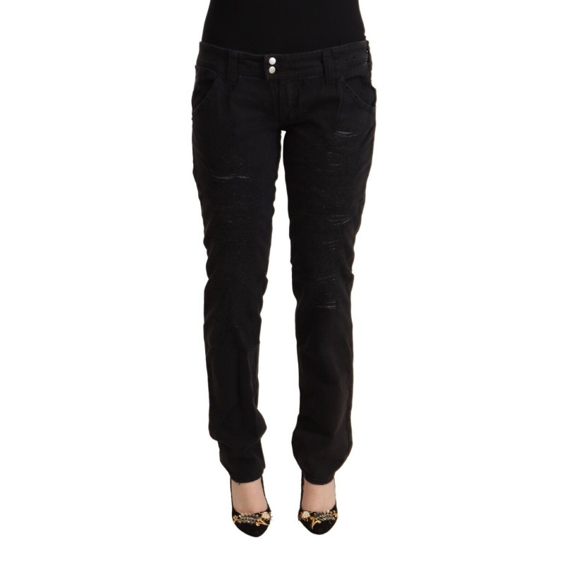 Jeans denim slim fit vita bassa cotone nero effetto invecchiato - W31