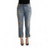 Jeans in denim corto a vita media effetto invecchiato azzurro - W34