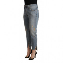 Jeans in denim corto a vita media effetto invecchiato azzurro - W34