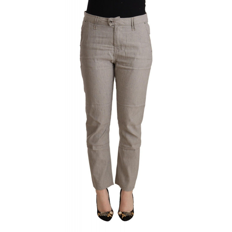 Pantaloni affusolati a vita media in misto lino grigio chiaro - W29