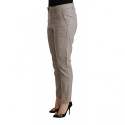 Pantaloni affusolati a vita media in misto lino grigio chiaro - W30