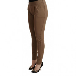 Pantaloni slim affusolati a vita media in viscosa marrone - IT44-L