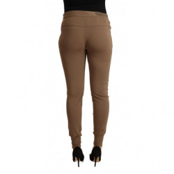 Pantaloni slim affusolati a vita media in viscosa marrone - IT44-L