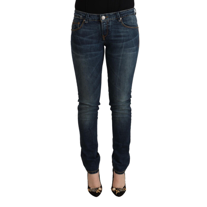 Jeans slim fit in denim di cotone lavato blu a vita bassa - W29