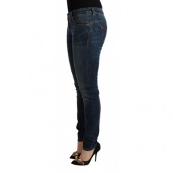 Jeans slim fit in denim di cotone lavato blu a vita bassa - W29