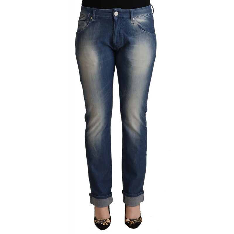 Jeans skinny blu lavati a vita media con orlo piegato - W31