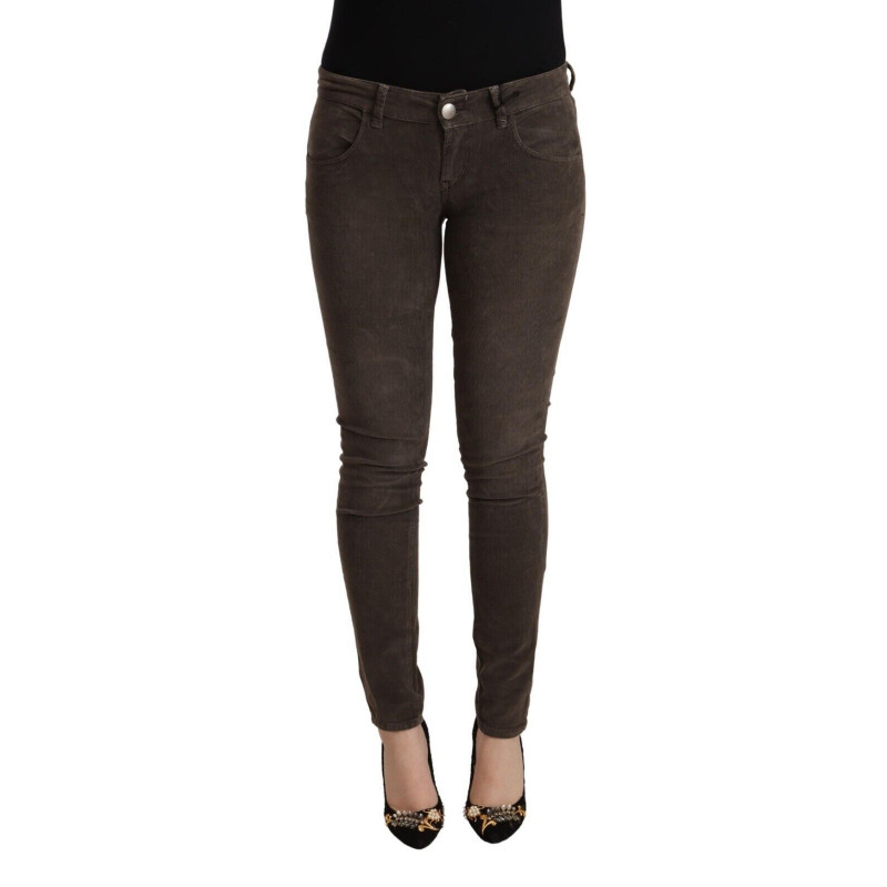 Jeans slim fit in denim di cotone marrone a vita bassa - IT40-S