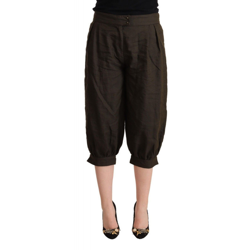 Pantaloni stile harem cropped in viscosa marrone - IT48-XXL