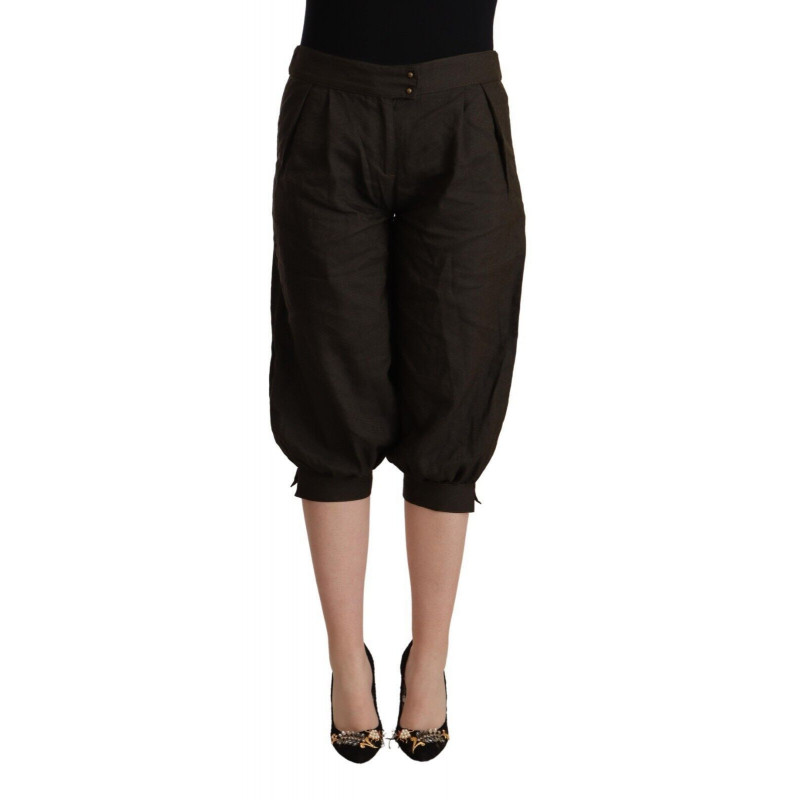 Pantaloni stile harem cropped in viscosa marrone - IT42-M