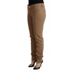 Pantaloni skinny a vita media elasticizzati in cotone marrone - W31