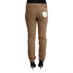 Pantaloni skinny a vita media elasticizzati in cotone marrone - W31