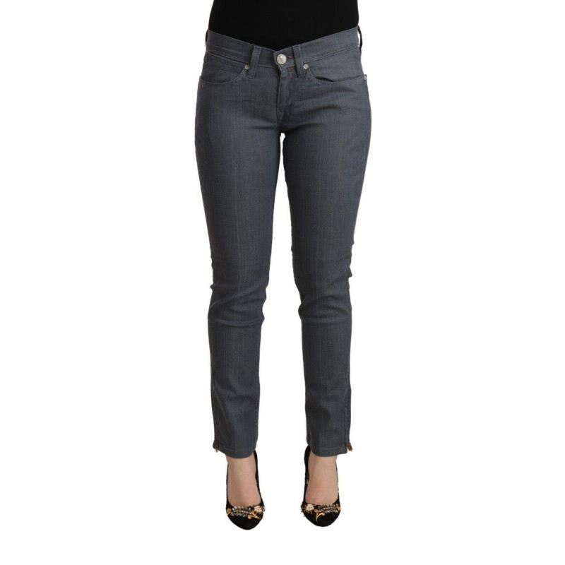 Jeans skinny in denim a vita bassa in cotone grigio - W30