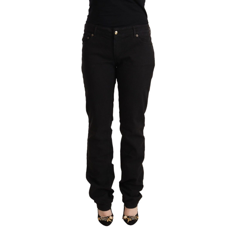 Jeans skinny in cotone denim a vita media neri - IT36-XXS