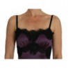 Abito a trapezio in pizzo nero elasticizzato in seta viola - IT40-S