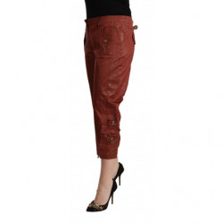 Pantaloni capri corti in cotone a vita media in lurex marrone - IT40-S
