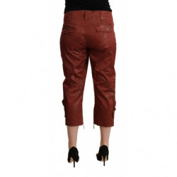 Pantaloni capri corti in cotone a vita media in lurex marrone - IT40-S