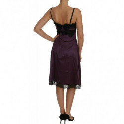 Abito a trapezio in pizzo nero elasticizzato in seta viola - IT38-XS