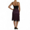 Abito a trapezio in pizzo nero elasticizzato in seta viola - IT38-XS