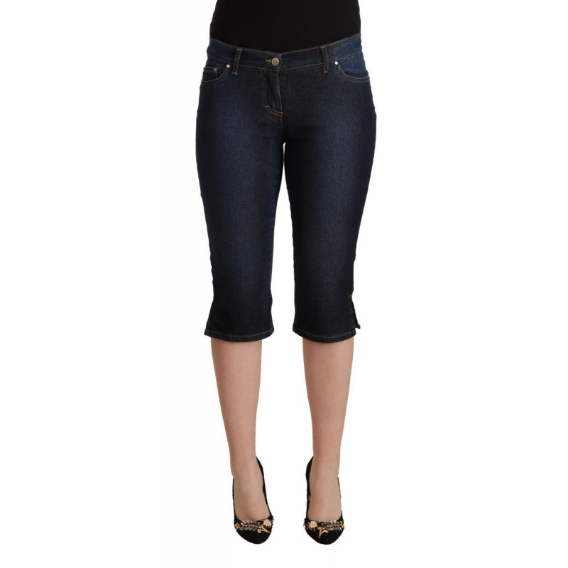 Jeans capri denim slim vita bassa cotone blu elasticizzato - IT42-M
