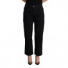 Jeans in denim a vita alta cropped svasati in cotone nero - W30