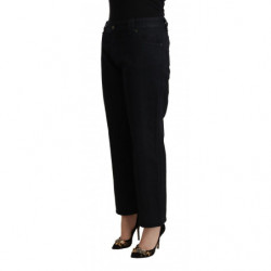 Jeans in denim a vita alta cropped svasati in cotone nero - W30