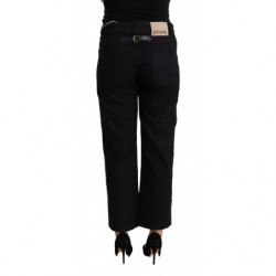 Jeans in denim a vita alta cropped svasati in cotone nero - W30