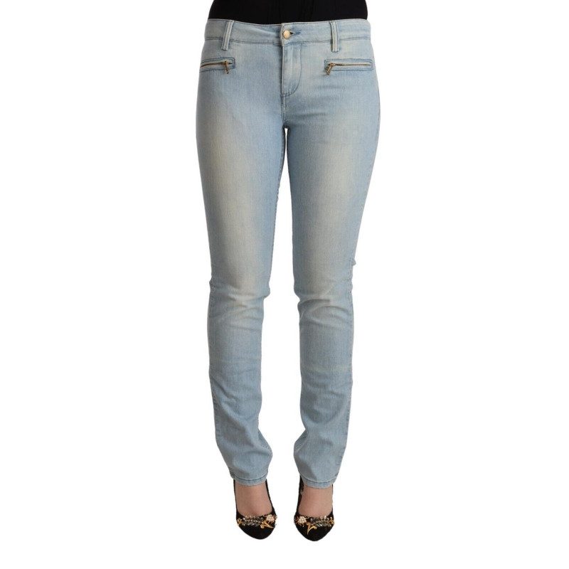 Jeans slim fit in denim a vita media in cotone azzurro - W26