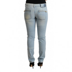 Jeans slim fit in denim a vita media in cotone azzurro - W26
