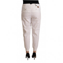 Pantaloni cropped affusolati a vita media in cotone bianco - W30