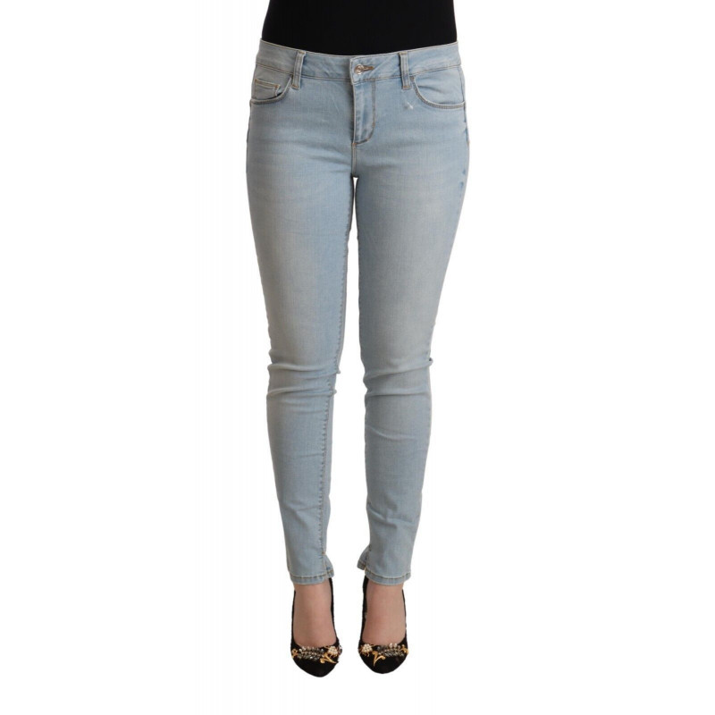 Jeans slim fit in denim a vita media in cotone azzurro - W32