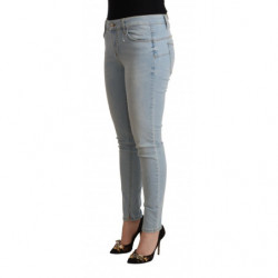 Jeans slim fit in denim a vita media in cotone azzurro - W32