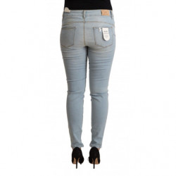 Jeans slim fit in denim a vita media in cotone azzurro - W32