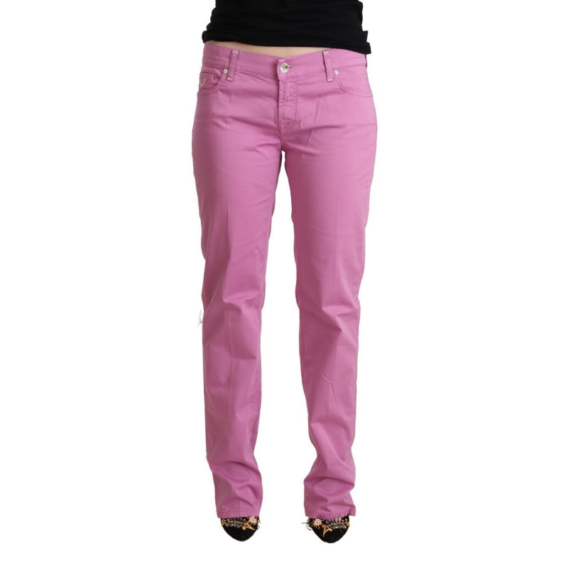 Jeans affusolati in denim a vita bassa in cotone rosa - W33