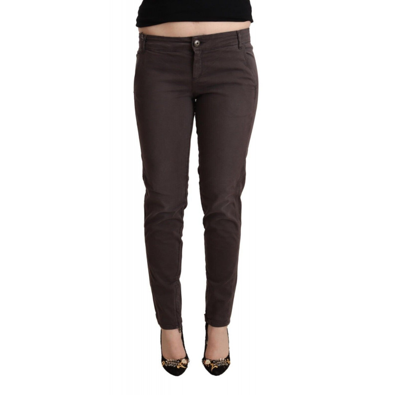 Pantaloni slim fit a vita bassa in cotone marrone - W29