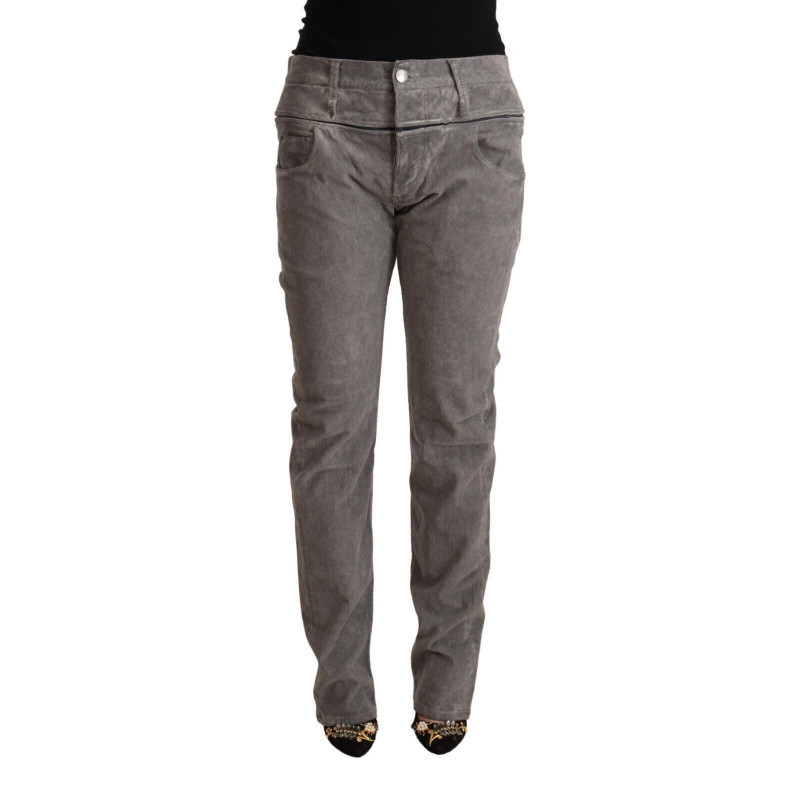 Pantaloni a vita alta dal taglio dritto in cotone grigio - W34