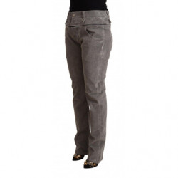 Pantaloni a vita alta dal taglio dritto in cotone grigio - W34