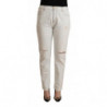 Jeans skinny denim skinny vita media cotone bianco effetto invecchi