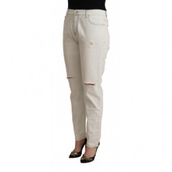 Jeans skinny denim skinny vita media cotone bianco effetto invecchi