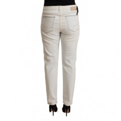 Jeans skinny denim skinny vita media cotone bianco effetto invecchi