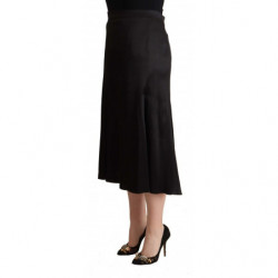 Gonna longuette a trapezio a vita alta in acetato nero - IT48-XXL