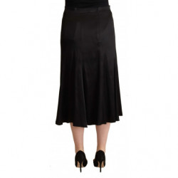 Gonna longuette a trapezio a vita alta in acetato nero - IT48-XXL