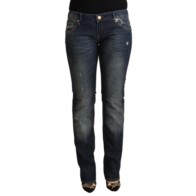 Jeans skinny in denim a vita bassa in cotone lavato blu - W30