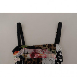Abito aderente leopardato seta floreale midi pachwork multicolor -